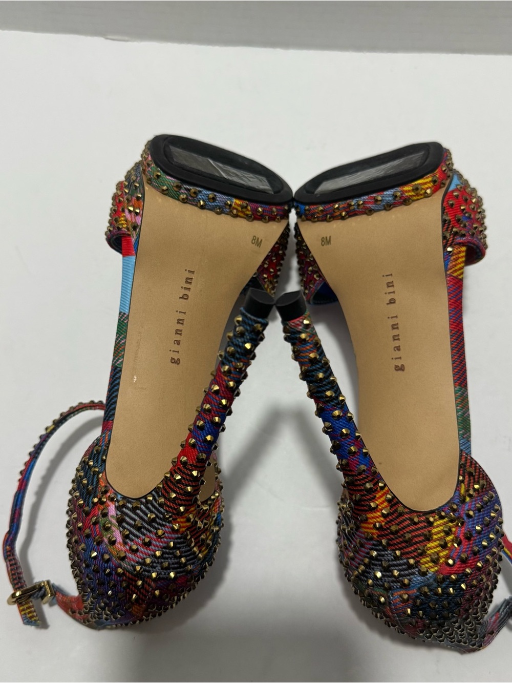 Gianni Bini Multicolor Studded Plaid Platform Heels - Picture 7 of 8